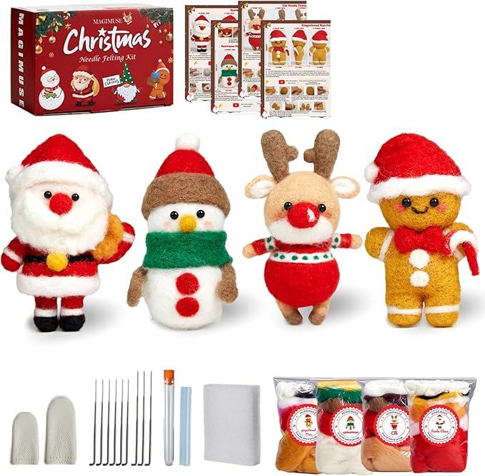 MAGIMUSE Needle Felting Kit, Needle Felting Starter Kit with Basic Felt Tools, Christmas Needle Felting Kit for Beginners, DIY Wool Needle Felting Supplies for Christmas Festival Crafts