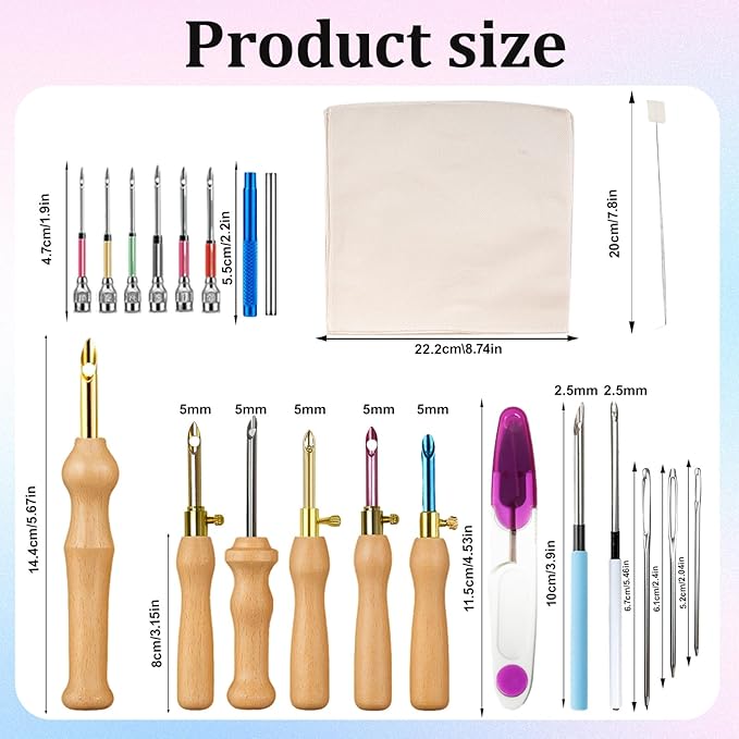 Punch Needle Kit, Adjustable Punch Needle Embroidery Kit Include Wooden Handle Embroidery Pen Set, Large Eye Needles, Punch Needle Cloth - Punch Needle Tool for Adult Beginners DIY Craft