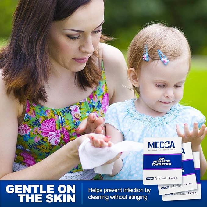 Hand Wipes – (Pack of 300) Benzalkonium Chloride Swabs Individual BZK Single-Use Packets by MEDca