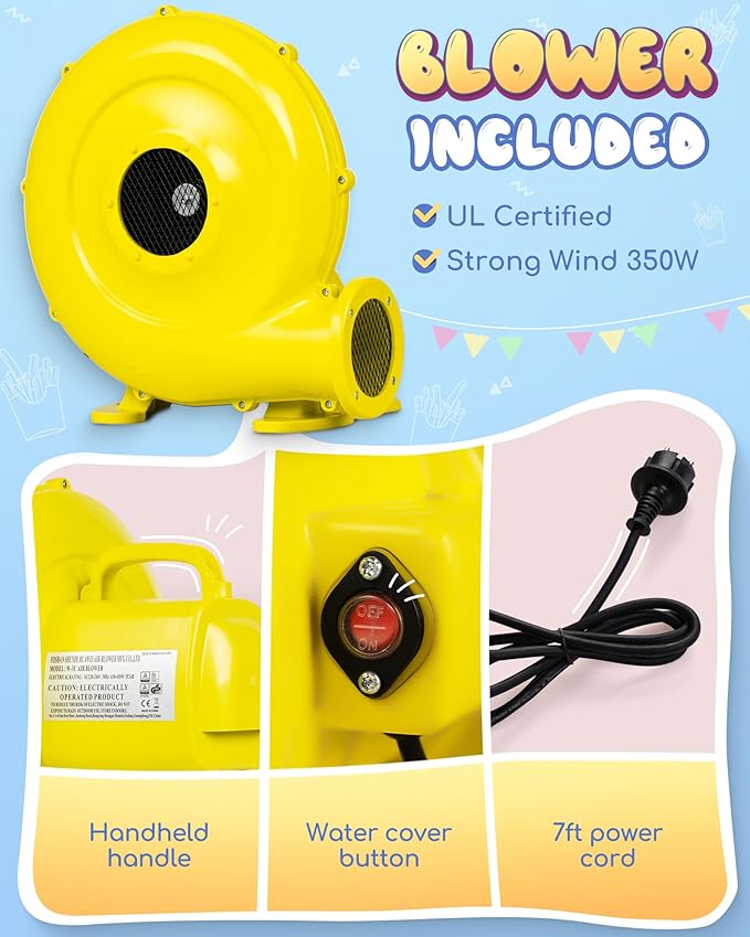 Inflatable Bounce House with Water Slide for Kids 3-12 | 12ft x 10ft Bouncy House for Toddler Backyard - Indoor & Yard Use - Includes Blower & Repair Kit