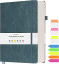 College Ruled Notebook, Large B5 Lined Journal Notebook, 314 Numbered Pages Work Notebook with Index Stickers, 100gsm Paper, Hardcover Vegan Leather Journal for Women Men School Office, Grey Blue