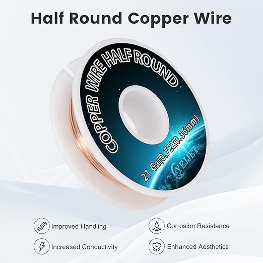 Bulk 21 Gauge Half Round Copper Wire - 3.0 oz (165 Feet) Artistic Wire for Metalworking & Architectural Detailing