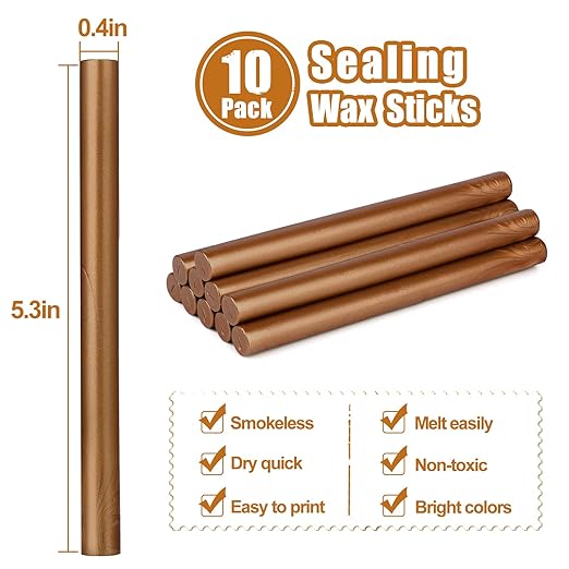Glue Gun Sealing Wax Sticks for Wax Seal Stamp - Metallic Copper Rusty Gold, Great for Wedding Invitations, Cards Envelopes, Snail Mails, Wine Packages, Christmas Gift Ideas, Pack of 10