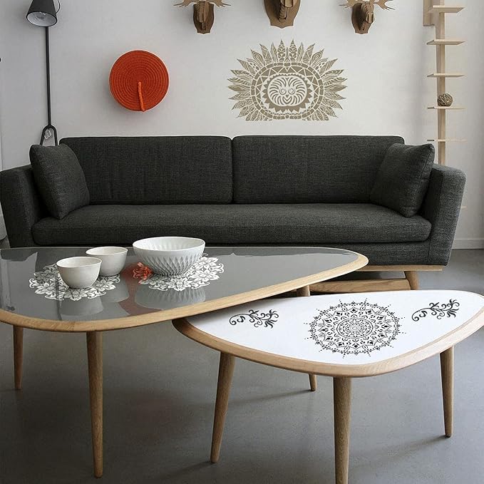 9 Pack Large Reusable Stencil Mandala Stencil Laser Cut Painting Template for Wood Wall Floor Tile Fabric Crafts Furniture Stencils Painting(12x12 Inch)