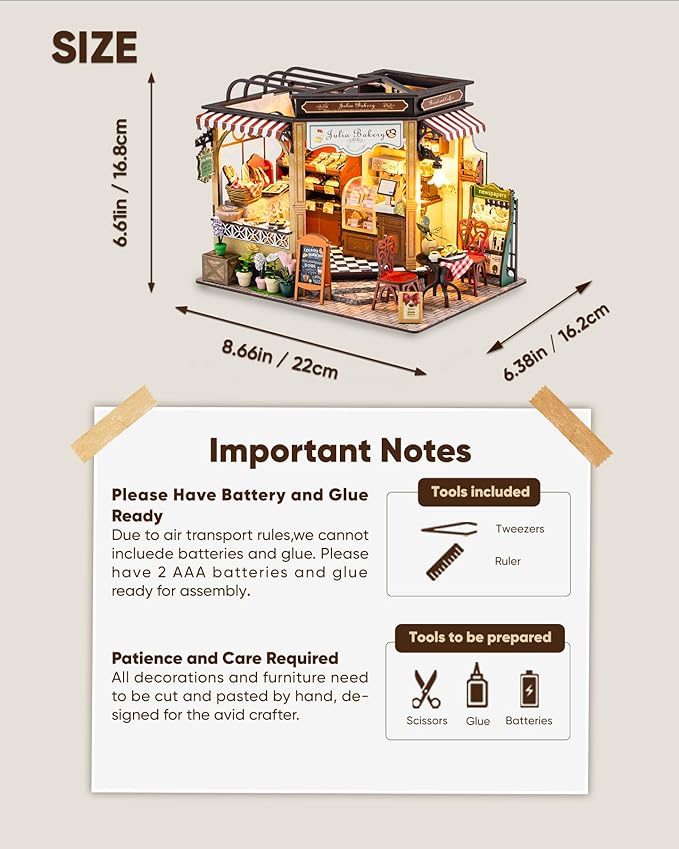 DIY Miniature House Kit, DIY Dollhouse Kit for Adults to Build, Mini House Kit with LED, Mayberry Street Miniatures, Ideal Gifts for Birthday, Valentine Christmas (Bakery Shop)