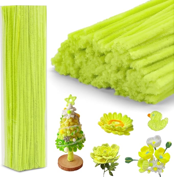 200PCS Pipe Cleaners, Yellow Pipe Cleaners Chenille Stem, Fuzzy Sticks Pipe Cleaners Craft Supplies for DIY Arts Crafts Project