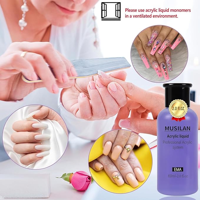 Monomer Acrylic Nail Liquid 6oz for Acrylic Powder - Professional 180ml Monomer Nail Liquid Powder Extension 3D Nail Art - MMA Free,Quick Dry Time,Non-Yellowing