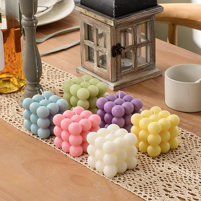 Konrisa Cube Candle Molds, 6 Cavity 3D Bubble Silicone Molds for Candles Making, Cake Mold for Baking Chocolate Dessert Mousse Cake Ice Cream and Making Soap Wax
