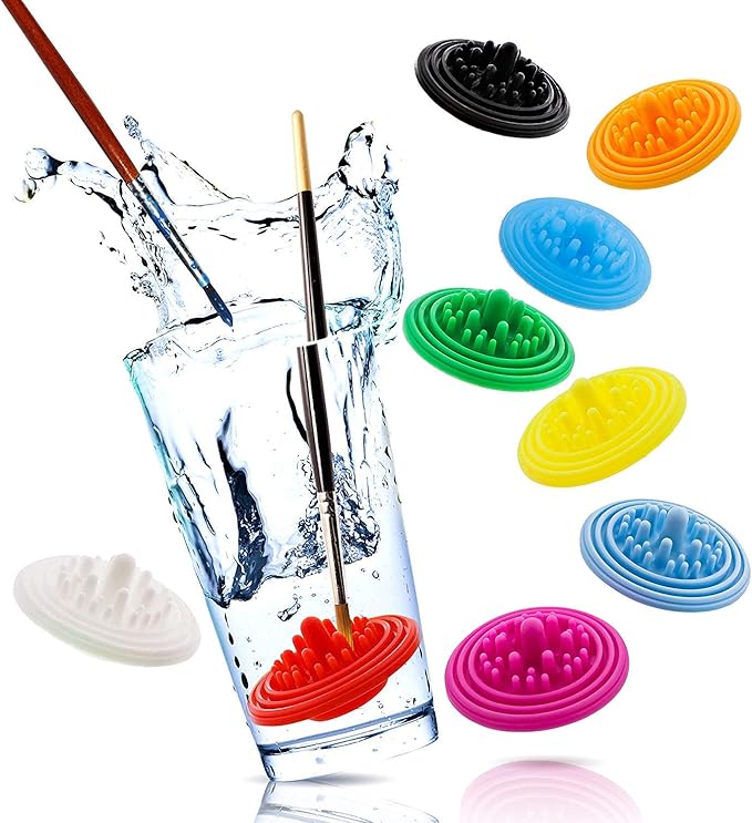 Paint Puck Paint Brush Cleaner (3-Pack, Multicolor) – Reusable Silicone Insert with Suction & Nubs for Cleaning Acrylic, Oil & Watercolor Brushes – Fits Cups for Classroom, Studio & Home Use
