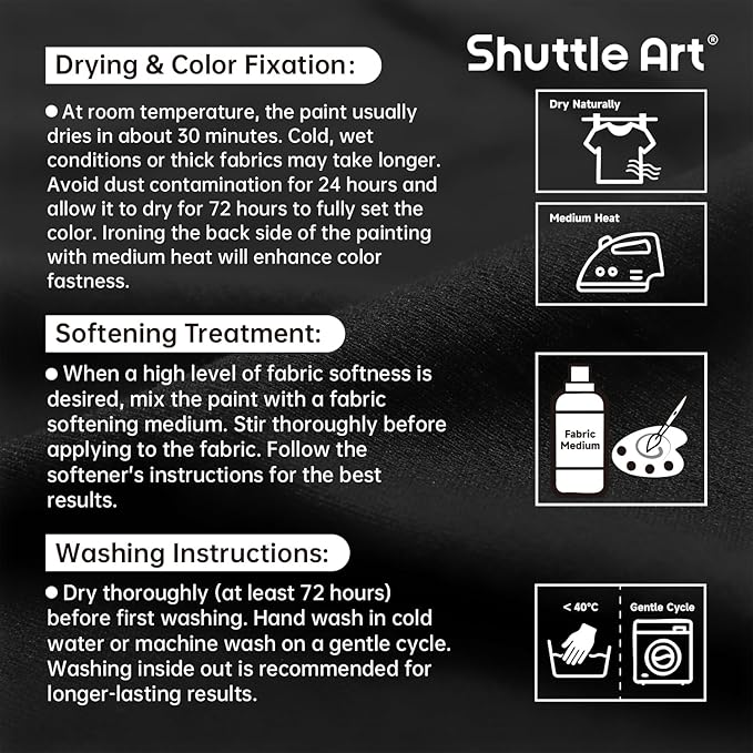 Shuttle Art Black Fabric Paint, 33.8 oz(1000 ml) Large Bottle with Pump, Permanent Fabric Paint for Furniture, Sofa, Cushions, Clothes, Soft Non-Toxic Textile Paint for Color Changing, Renewal & Art Creations