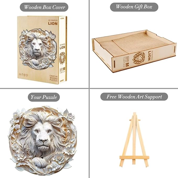 Wooden Puzzles Adults, 3D Paper Lion Wooden Puzzles 200 Pieces, Unique Animal Shaped Wood Challenging Jigsaw Puzzles Gifts for Adults, 11.4x11.2in