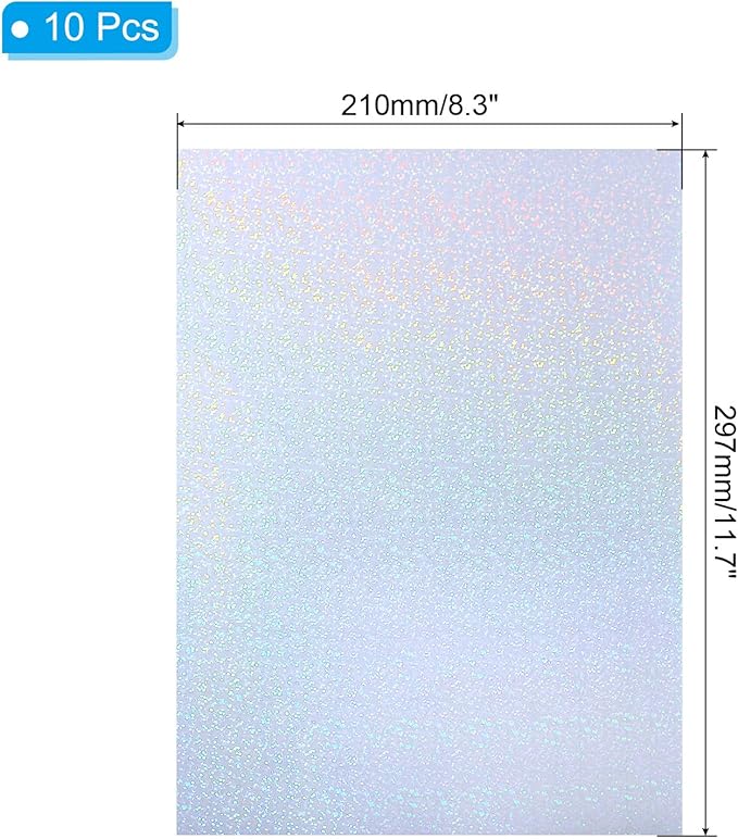 PATIKIL 11.7x8.3" Holographic Sticker Paper, 10Sheets A4 Polypropylene Self-adhesive Transparent Waterproof Laminate Overlay Film for Photo Cards Scrapbook Decorations, Little Circle