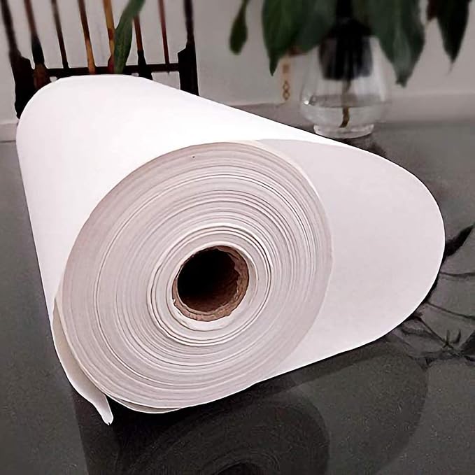 MEGREZ Roll Pack Xuan Paper Thicken Calligraphy Xuan Paper Sumi Paper for Practice Chinese Japanese, 35cm x 50m(13.8in x 164ft), Half Raw Ripe Xuan Paper, White