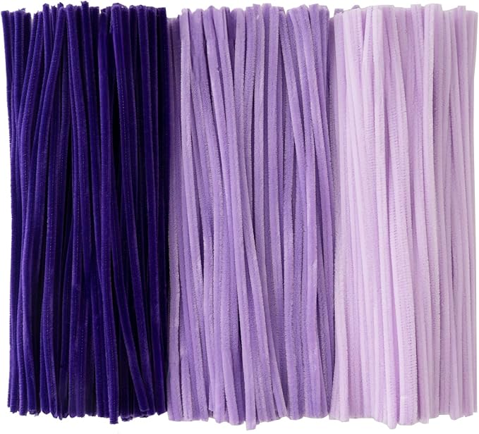 Caydo 300 Pieces Purple Pipe Cleaners, Thick Fluffy Chenille Stems, Pipe Cleaner Crafts for Arts & Crafts, Perfect for Making Animals, Flowers, and Festive Decorations