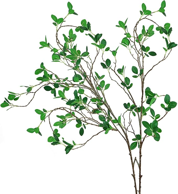 Ollain 43" Artificial Greenery Stems Plants Faux Leaf Green Eucalytus Branches Ficus Twig Fern Fake Green Bushes Shrubs for Home Party Wedding Decoration (2 Pack)