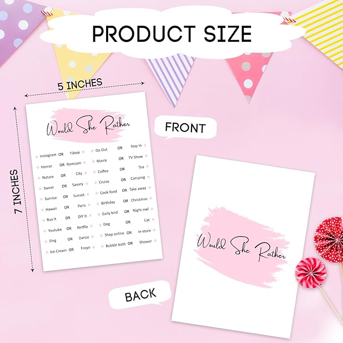 Would She Rather, Birthday Party Games, Girl Birthday Sleepover Party Favor, Set of 20 Games Cards, Teen Girls Birthday Supplies, Activity, Decorations -B06, Medium