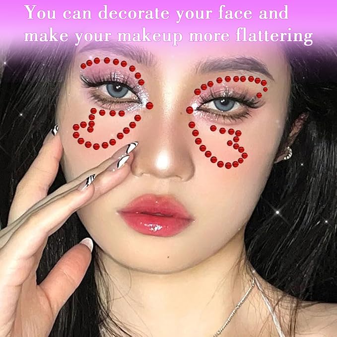 1799 Pcs 4 Sheets Rhinestone Stickers 3/4/5/6 mm Self Adhesive Rhinestones Gems for Face Eyes Makeup Hair Body (Red-3/4/5/6mm)