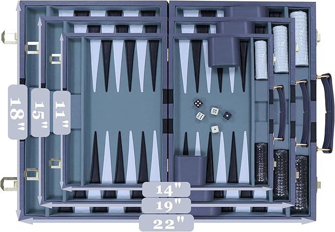 Backgammon Set - Classic Board Game with Premium Leather Case - Portable Travel Strategy Backgammon Game Set for Adults, Kids - Suitable as (18inch, Gray)