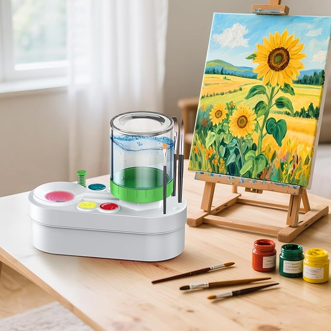 2025 Upgraded Paint Brush Cleaner: Art Supplies for Kids&Adults, Paint Station for Kids, Portable Water Circulation Paint Brush Washer Tool for Artists, Christmas&Birthday Gifts for Kids&Adults
