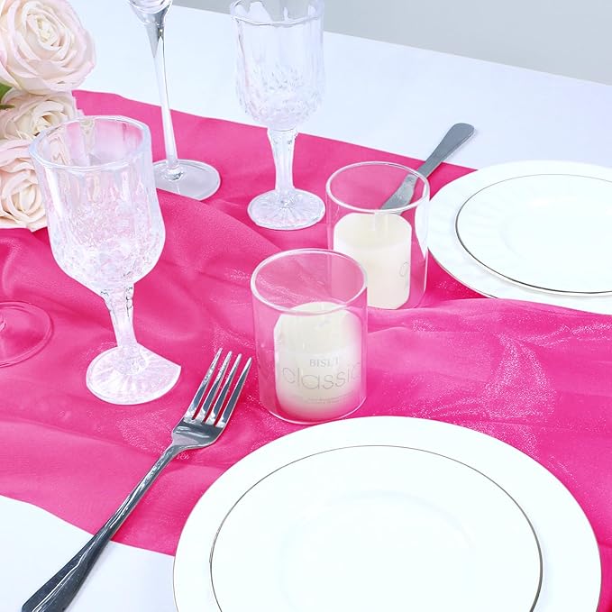 VACVELT Sheer Organza Fabric by The Yard, 60 Inch Wide Hot Pink Organza Fabric Bolt Bridal Sheer Tulle Fabric, Silk Organza Fabric Roll for Wedding Party Decorations Backdrop Curtain (2 Yards)