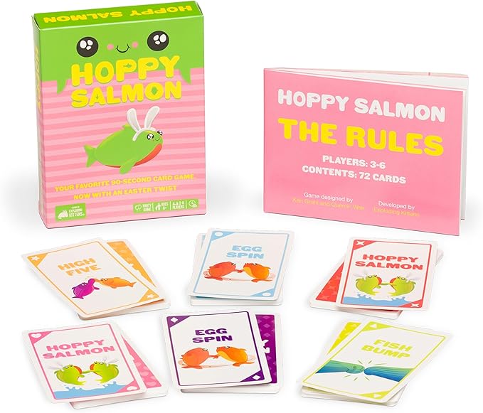 Exploding Kittens Hoppy Salmon 3-6 Players - Ages 6+ - 90 Second Rounds - Easy to Learn Quick Matching Card Game - Party Game, Family Game Night, Kid and Adult Card Game
