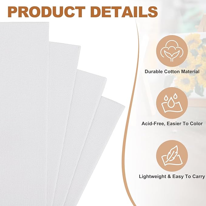 MECCANIXITY Canvas Boards for Painting, 7x9 Cotton Blank Primed Art Canvas Panels Acid-Free for Painting Supplies Oil Acrylic Tempera Watercolor Pouring Paint Artists(White, Pack of 10)