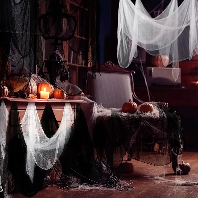 Boao Halloween Cheese cloth 84.65 x 295.28 Inch White Black Cheesecloth Roll for Crafts Large Cotton Muslin Gauze Fabric for Halloween Outdoor & Indoor Spooky Decoration