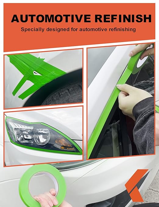 Painters Tape - Green No Residue Automotive Masking Tape, Heat Resistant for Paint Booth, 1.41 Inches x 60 Yards, 6 Rolls
