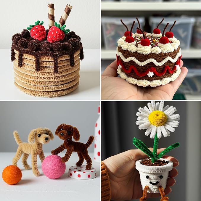 Caydo 300 Pieces Brown Pipe Cleaners, Thick Fluffy Chenille Stems, Pipe Cleaner Crafts for Arts & Crafts, Perfect for Making Animals, Flowers, and Festive Decorations