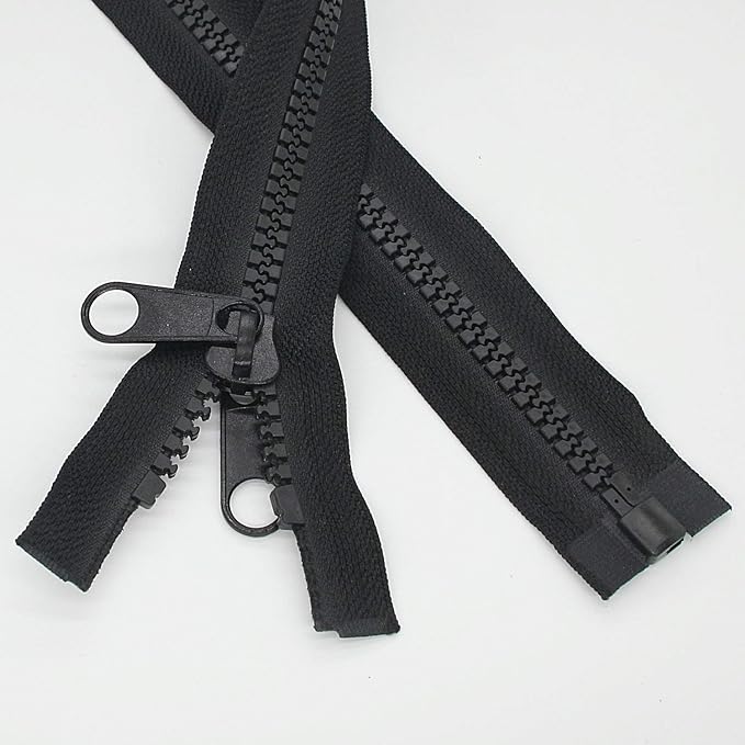 Leekayer 2PCS #10 24 Inch Heavy Duty Zippers for Sewing Separating Large Plastic Zippers Black Tape with Double Pull Tab Slider, Sleeping Bag, Boat, Canvas, Cover, Trampoline, Dog Bed,Tent (24" 2pcs)