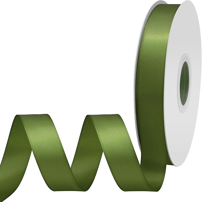 Moss Satin Ribbon 3/4" X 50 Yards Solid Color Double Faced Ribbons Perfect for Crafts Wedding Decor Bow Making Arts Sewing and More