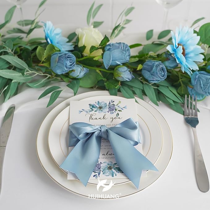 HUIHUANG Dusty Blue 2 inch Wide Double Face Satin Polyester Ribbon for Wedding, Baby Shower, Christmas, Birthday, Valentine's Day - 25 Yards/Roll