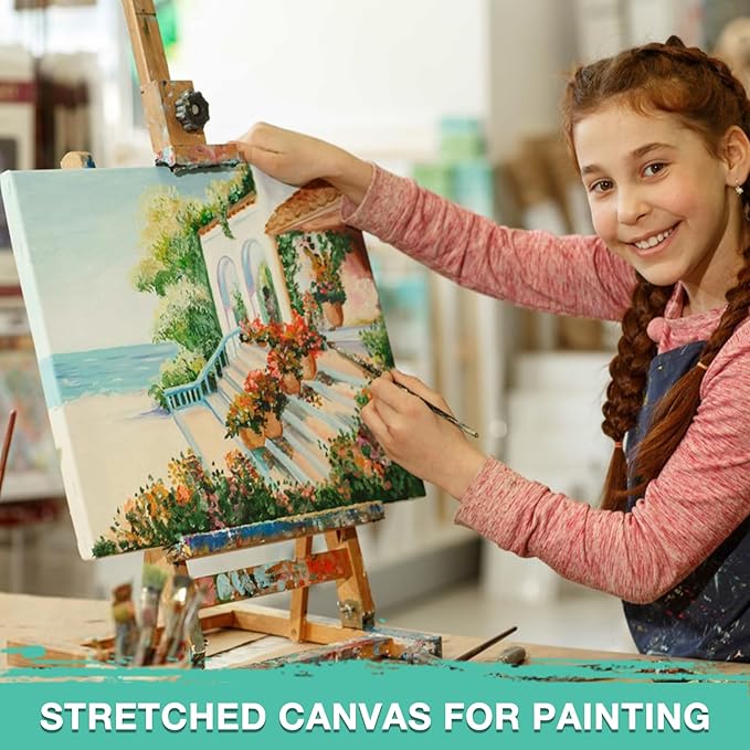 ESRICH 10x10 Stretched Canvas for Painting, 10 Pack Square Canvas for Painting Primed Acid-Free Framed Blank Canvas, Art Canvases for Beginners & Artists to Paint Oil, Acrylic, Pouring Painting.