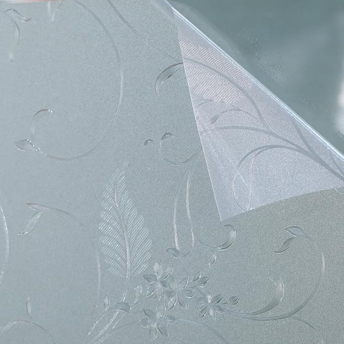 Mikomer Privacy Window Film Etched Flowers Static Cling Glass Door Film, Non Adhesive Heat Control Anti UV Window Cling for Office and Home Decoration,23.6 inches by 78.7 inches