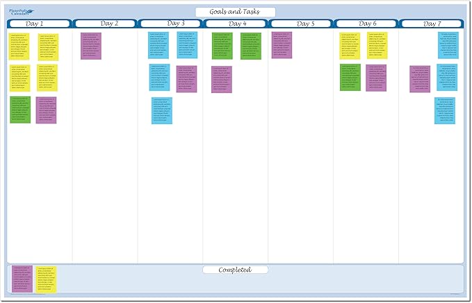 Sky Blue 7-Column Task, Goals & Objective Wall Horizontal Organizer 36" x 56". Complete with Marker