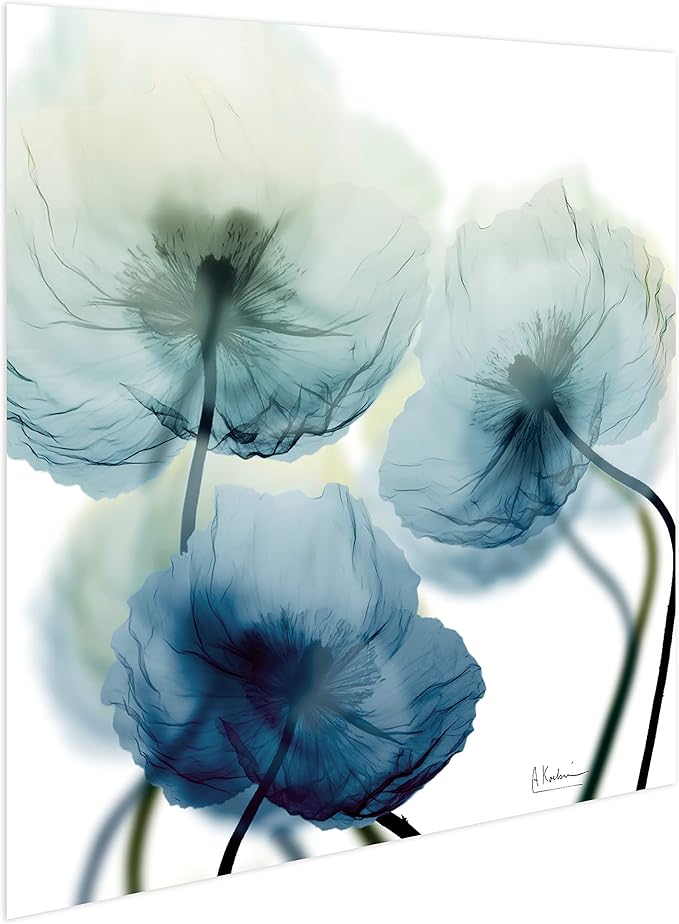 Empire Art Direct Frameless Free Floating Tempered Glass Panel Graphic Wall Art Ready to Hang, 24" x 24", Unfocused Beuaty, Blue Flower