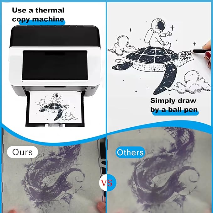 Tattoo Transfer Paper 100 Sheets, Thermal Stencil Paper for Tattooing A4 Professional Tracing with Crisp Transfer 4 Layer Stencil Paper 8.27" x 12" Tattoo Supplies for Studios & Beginners