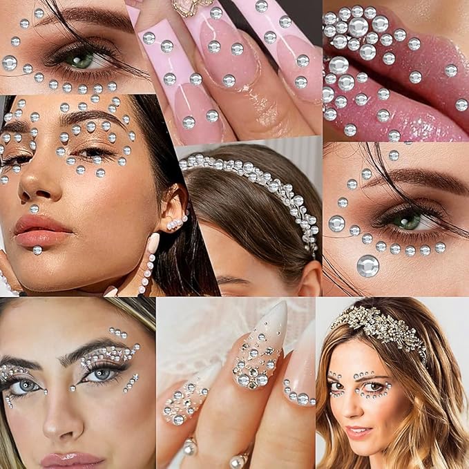 3090 Pcs 4 Sheets Rhinestone Stickers 3/4/5/6 mm Self Adhesive Craft Rhinestones Gems for Face Eyes Makeup Hair Body (White-3/4/5/6mm)