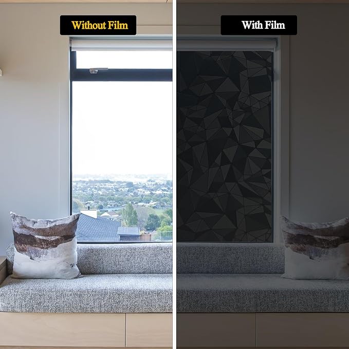 Niviy Blackout Window Privacy Film with Installation Tools Static Cling 100% Light Blocking Room Darkening, Heat Control Removable Window Tint for Home, Black Out Window Cover 23.6" by 118"