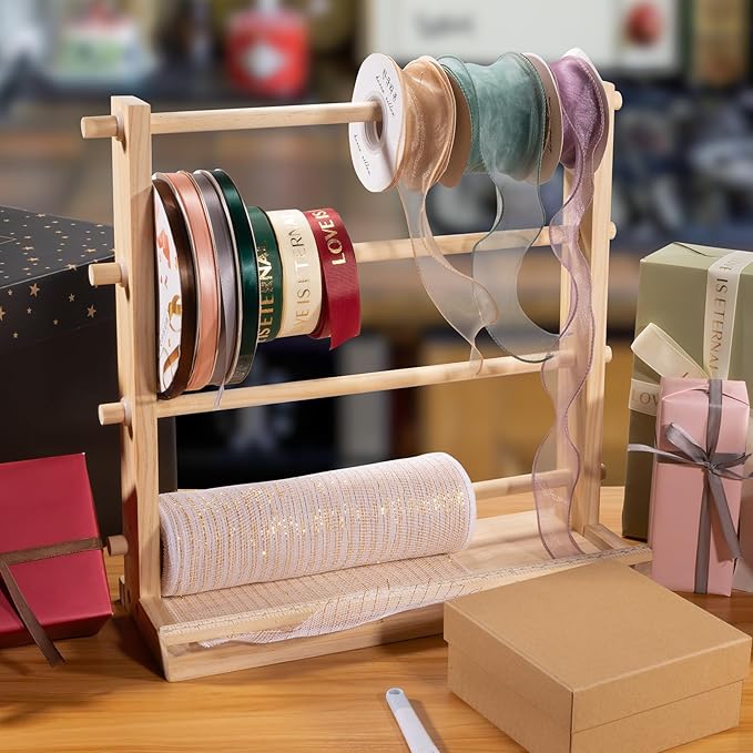 PUNLUXU Ribbon Storage Rack Spool Holder Organizer Sewing Craft Wreath Mesh Crochet Thread Tulle Roll Washi Tape Craft Florist Wrapping，15.7 in