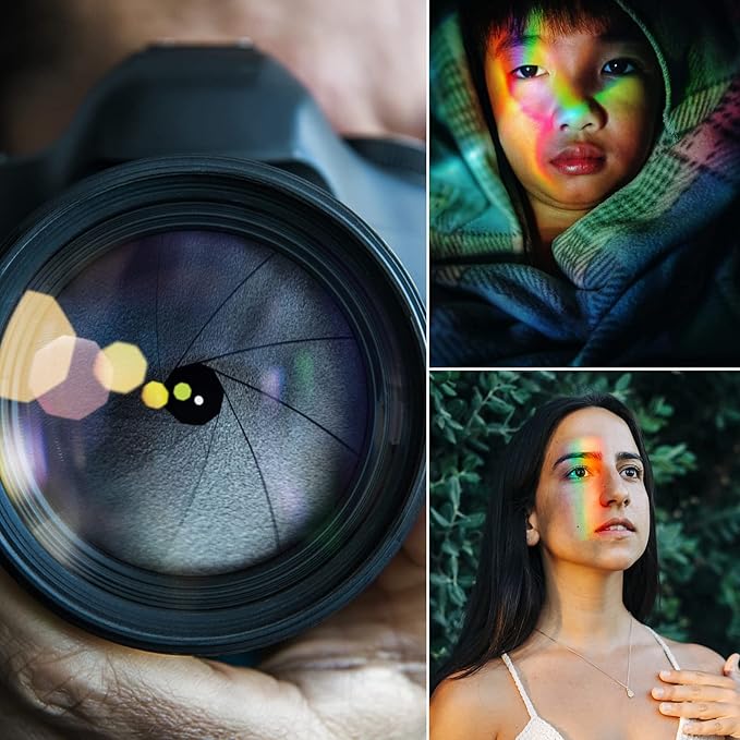 Prism Set, 4 Pack K9 Optical Crystal Photography Prism Set, Include 55mm Crystal Ball, 50mm Crystal Cube, 50mm Triangular Prism, 60mm Optical Pyramid, Gift Box for Teaching, Science, Photography, Play