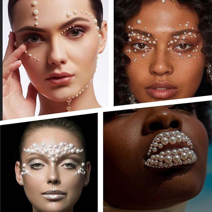 Pearl Stickers Self Adhesive Hair Pearls Gem White Jewel Sticker for Making Hair Decor Face,Body, Nail, Phone Art Craft Scrapbooking Embellishments Assorted Size 3mm/4mm/5mm/6mm (165)