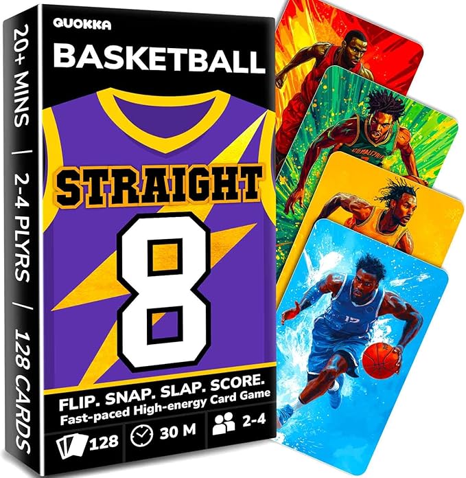 QUOKKA Basketball Fast-Paced Card Game for Kids & Adults – 128 Cards & Easy Rules – Quick & Fun Matching Game – 2-4 Players – Ages 8+ – Perfect for Family Games Night, Travel and Parties
