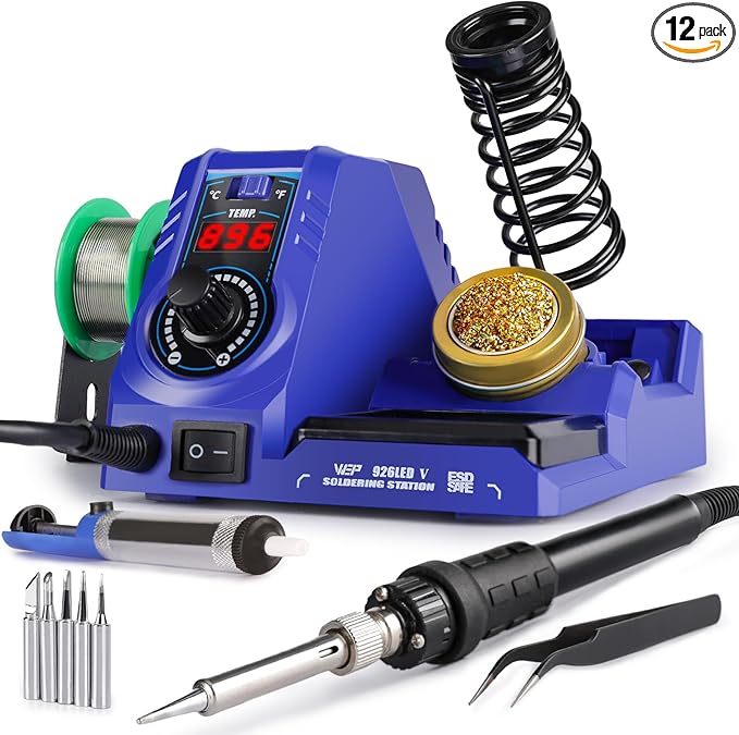 WEP 926LED V3 Soldering Station 130W MAX Soldering Iron Kit with Solder Wire, 5 Soldering Tips, Tweezers, Solder Sucker, Tip Cleaner, Temperature Control, Sleep Mode, C-F Conversion