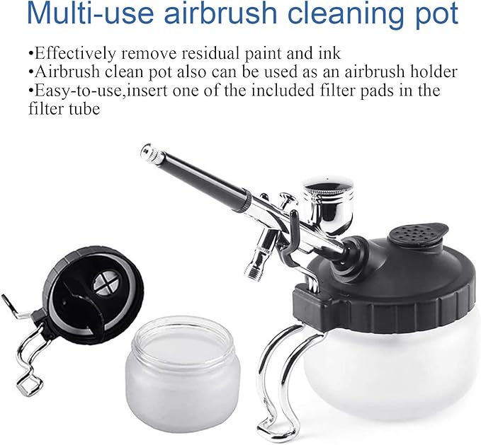 Airbrush Cleaning kit Glass Cleaning Pot with holder,Wash Cleaning Tools,5 Nozzle cleaning Needles and Brush,1 Golden Needle,Dredging Needles Kit for Airbrush Cleaning Repair