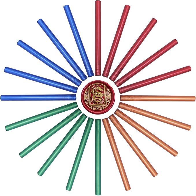 SWANGSA 20 Pieces Glue Gun Sealing Wax Sticks Metallic Gold Red Green Blue for Wax Seal Stamp, Great for Wedding Invitations, Cards, Envelopes, Wine Packages, Gift Wrapping (Mixed Color)