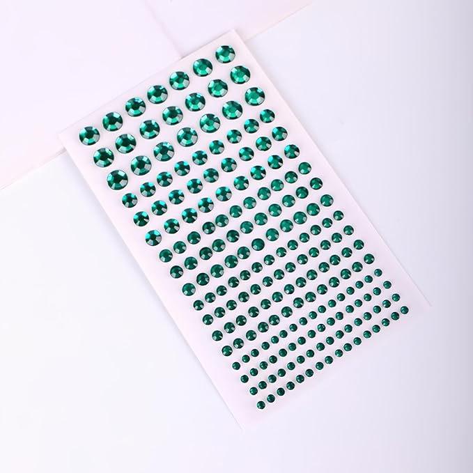 Self Adhesive Face Gems and Pearls for Makeup, Festival Jewels, Hair Gems Pearls, 3/4/5/6/8 mm Round Rhinestone Stickers for Face, Eye, Makeup, Body, Crafts 591Pcs (20_Dark Green)
