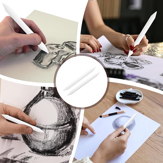 MECCANIXITY Blending Stumps for Drawing, Tortillions Paper Art Blenders Sticks Pencils Sketch Drawing Tools for Artist Charcoal Sketch Shading Oil Pastel (White, Pack of 3)