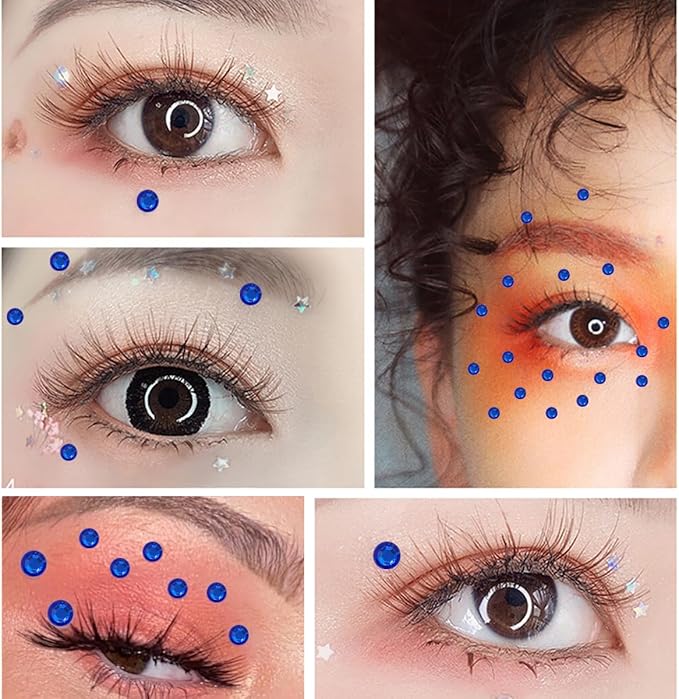 1799 Pcs 4 Sheets Rhinestone Stickers 3/4/5/6 mm Self Adhesive Rhinestones Gems for Face Eyes Makeup Hair Body (blue-3/4/5/6mm)