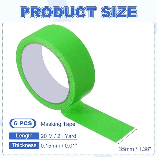 MECCANIXITY Masking Tape 1.4 Inch x 21 Yard Painter's Tape Green Paint Tapes for DIY Crafts Arts Drawing Decoration Labeling Car Painting Artist Teachers, Pack of 6